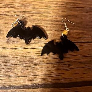 Black Bat Earrings with Orange Beads